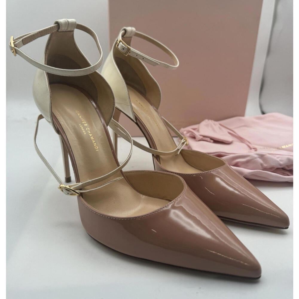 Jennifer Chamandi Enrino 105 Pumps Patent Leather Nude White Size 39 | 9